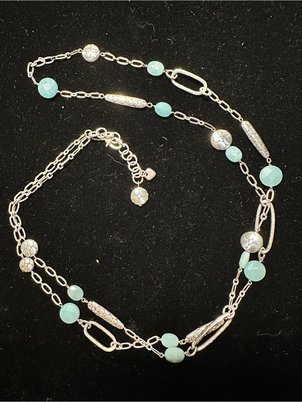 Brighton 44 inch Silver Chain Necklace with Aqua Beads